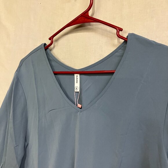 SUEANI Women's S Gray Tie Front Top Summer V-Neck Long Sleeve Twist Knot T-Shirt - Picture 2 of 12